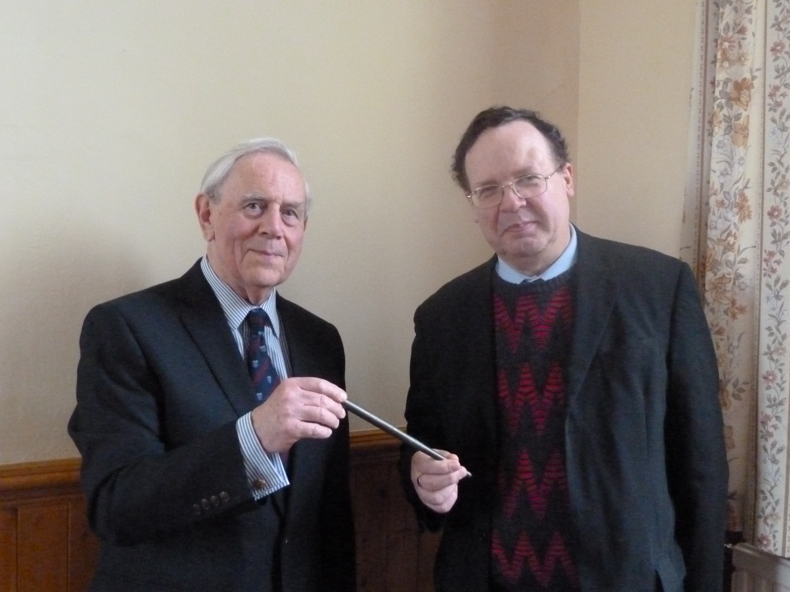 Alan Spedding (left) passes the Presidential baton to John Scott Whiteley at the AGM 2013